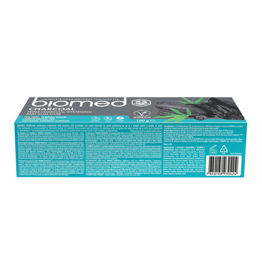 Pasta Dental Biomed CHARCOAL con Carbón Activado Blanqueadora 100g