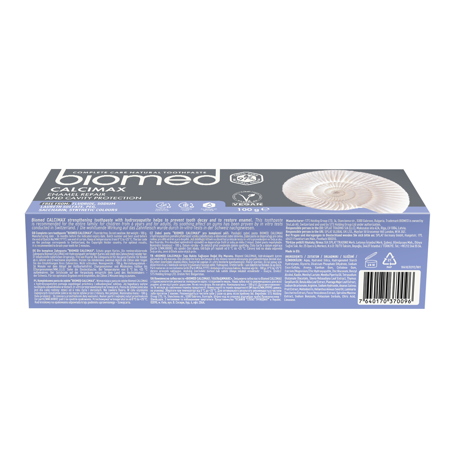 Pasta dental Natural sin Fluor Biomed Calcimax 100g
