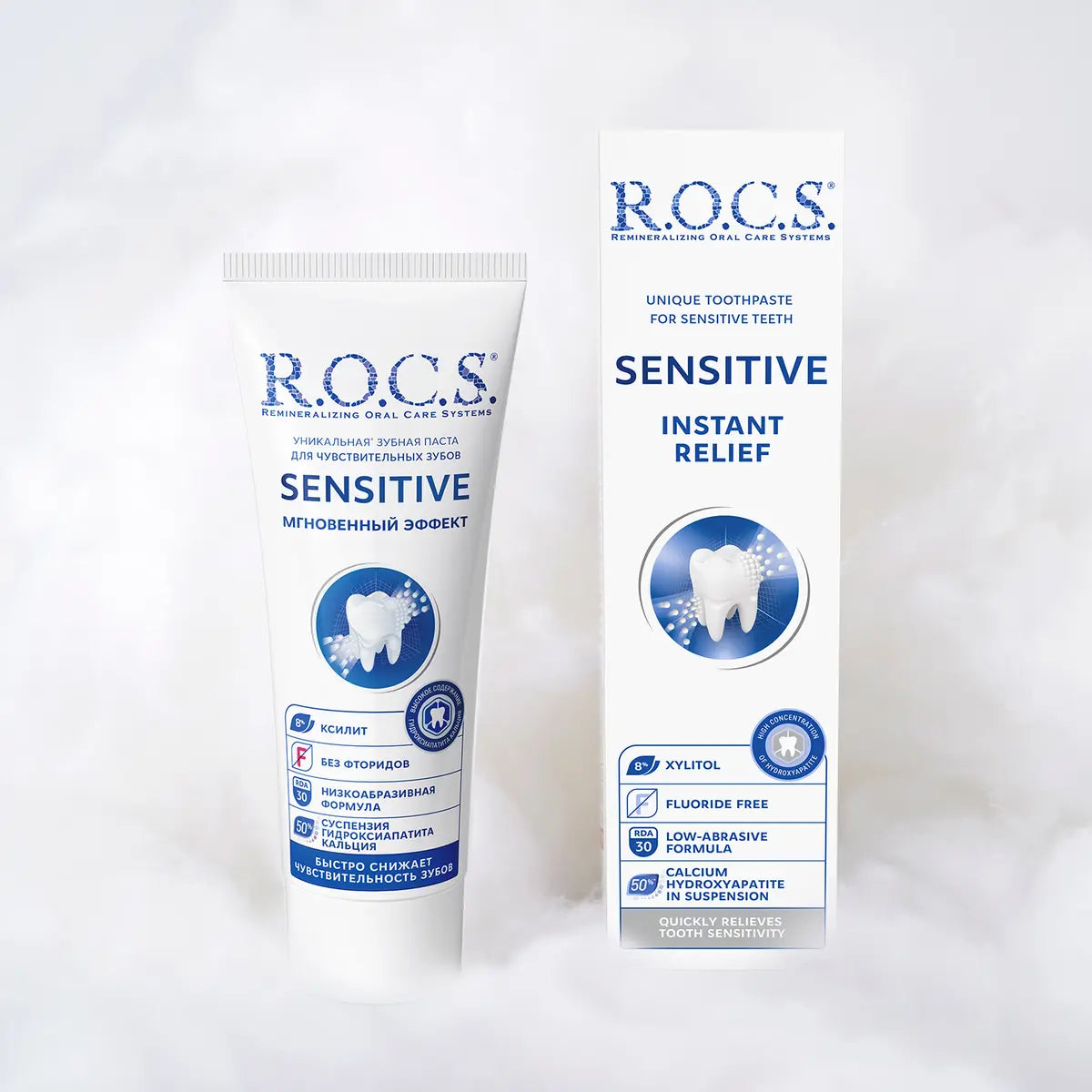R.O.C.S. Sensitive Instant Relief, fórmula de baja abrasividad RDA 30